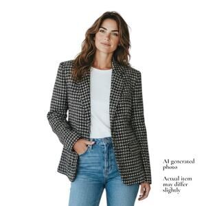 InWear Italian Wool Blend Black White Single Breasted Classic Blazer Size Medium